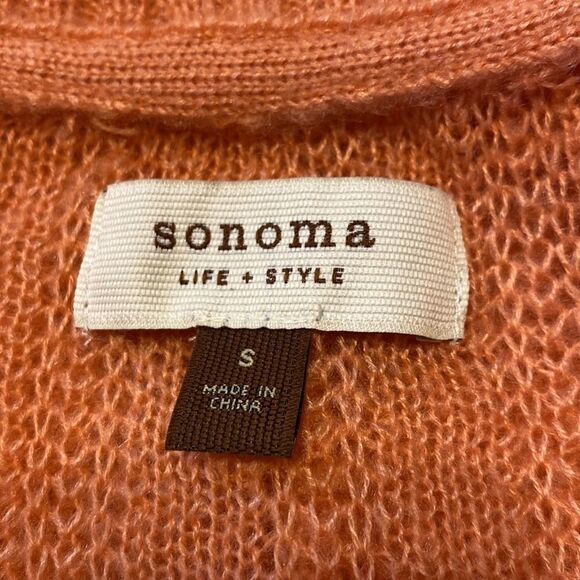 Sonoma Lightweight Orange Loose Knit Sweater V-neckline Cardigan Small  NWOT - Picture 6 of 8